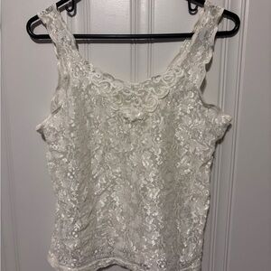 Lace Floral Tank Top - White